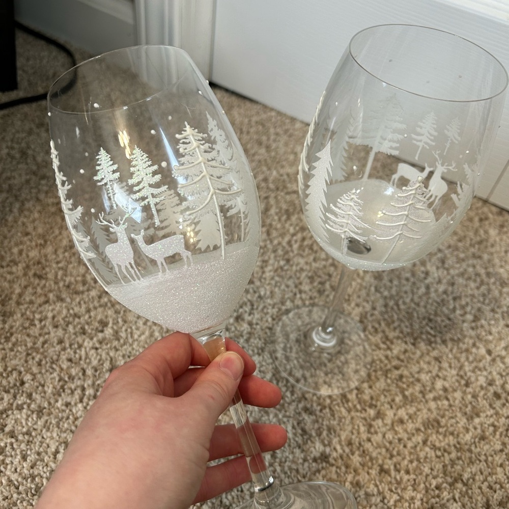 Elegant White Hand Painted Wine Glasses